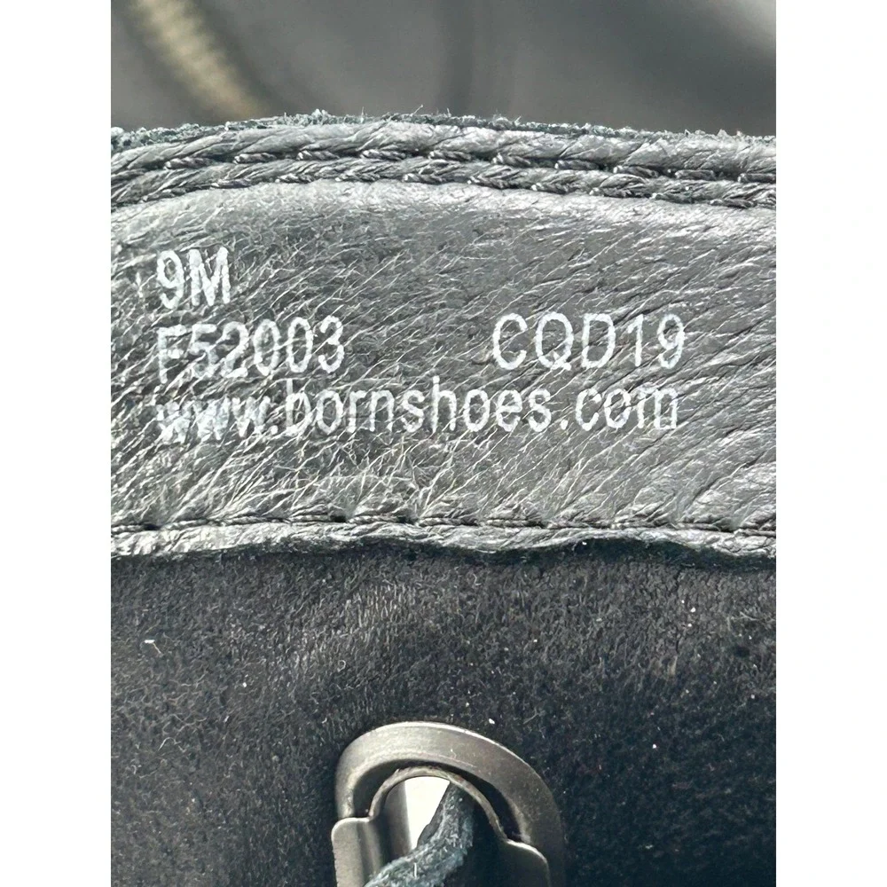 Born F52003 Black Leather Ankle Boots Womens 9M Buckle Strap Zip Lug Sole Bootie
